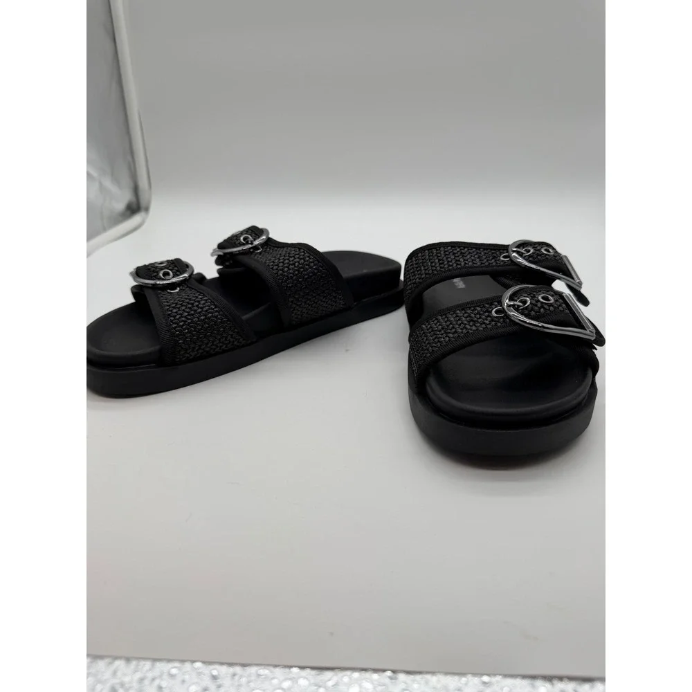 ViaPipa Womens Black Raffia Double Strap Buckle‎ Slide Sandals Size 6
